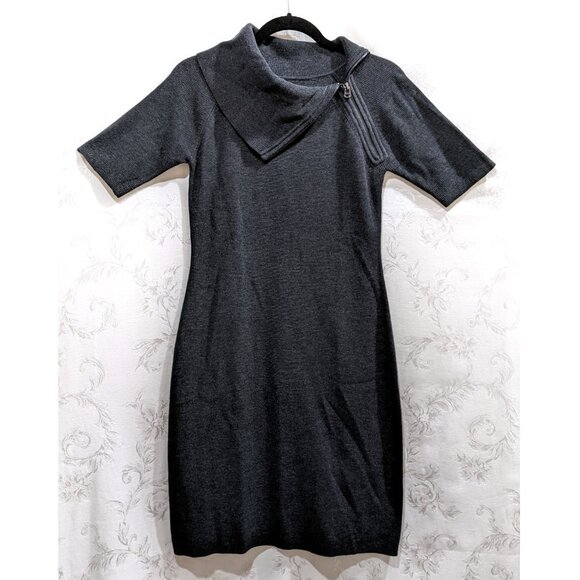 Calvin Klein Sweater Dress S Zipper Cowl Neck Turtleneck Short Sleeve Minimalist - Picture 1 of 6
